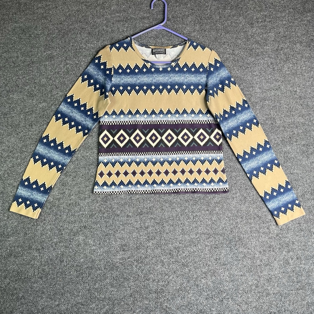 Vintage Roughrider Long Sleeve Shirt Women M Aztec Western Geometric Cowgirl